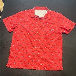 Columbia Red Patterned Casual Button Down Shirt